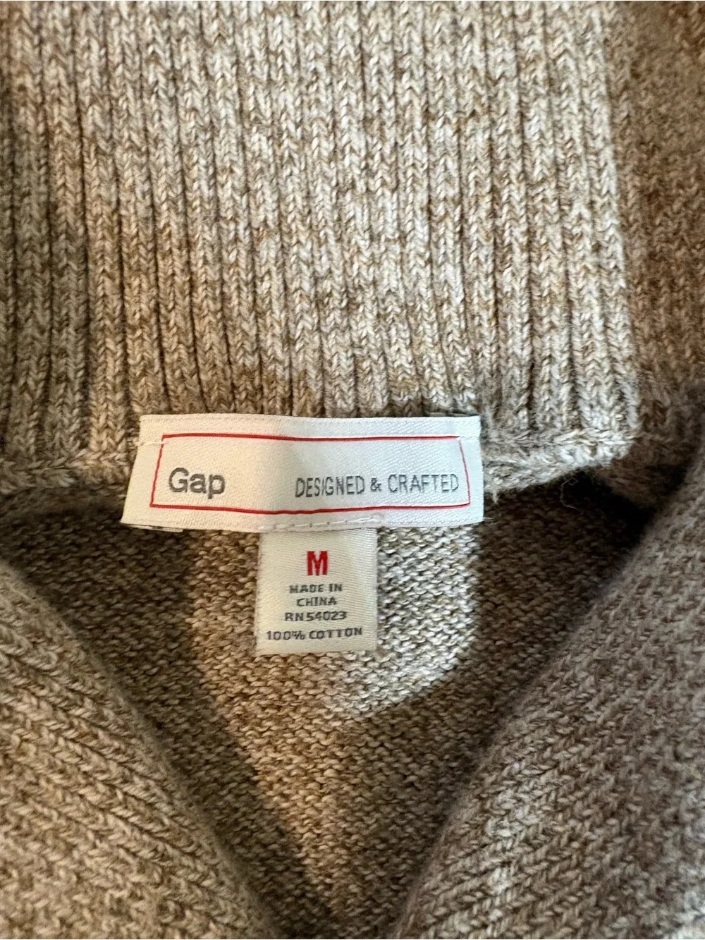 GAP Men's V-Neck Shawl Sweater - Taupe Heather